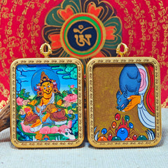 Thangka of Yellow Jambhala: Himalayan Gold Guardian with Treasure-Spilling Mongoose