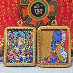 Thangka of Yellow Jambhala: Himalayan Gold Guardian with Treasure-Spilling Mongoose