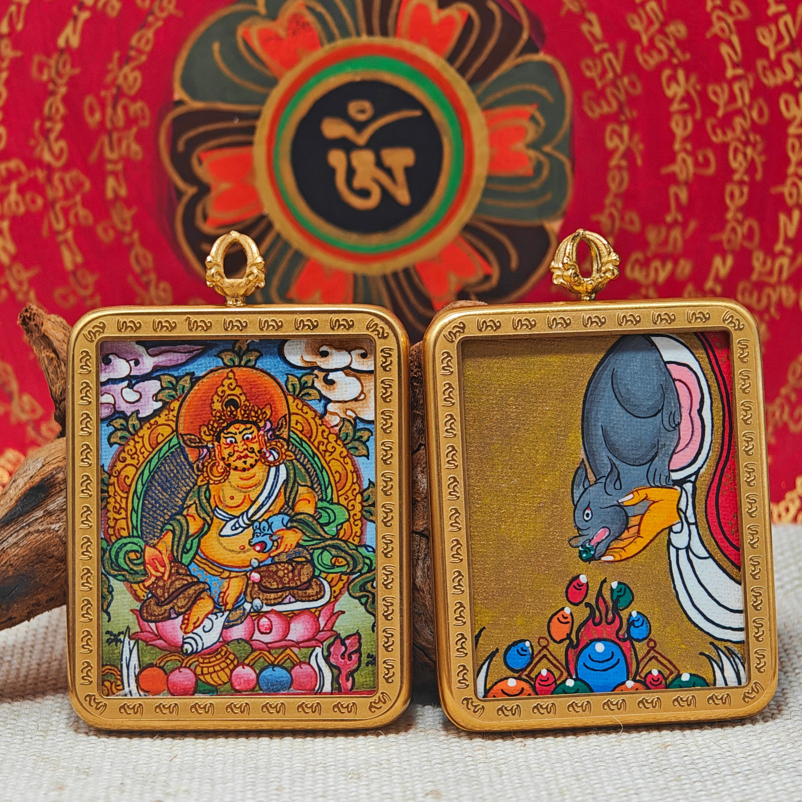 Thangka of Yellow Jambhala: Himalayan Gold Guardian with Treasure-Spilling Mongoose